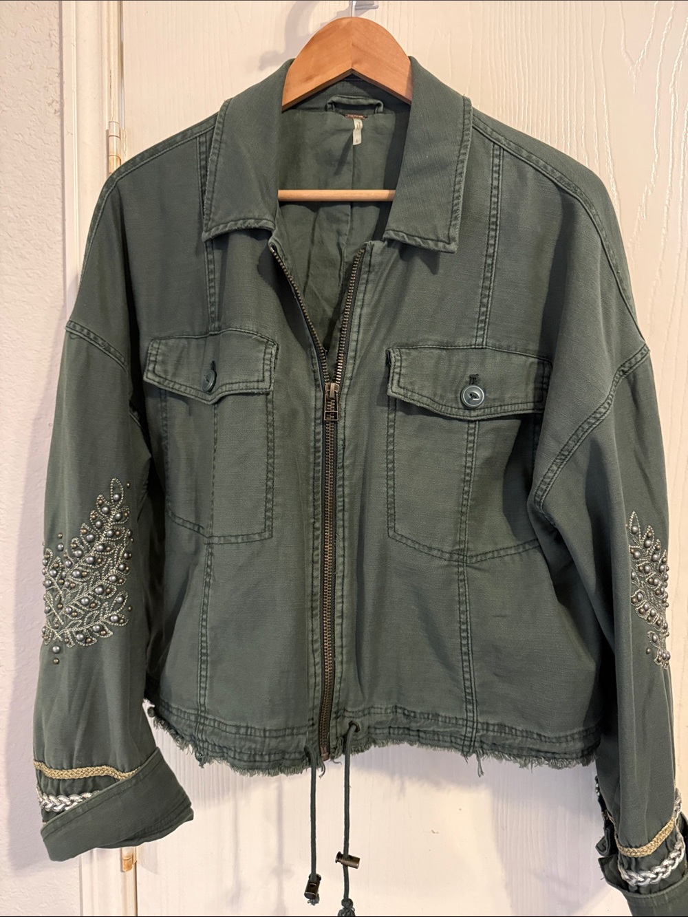 FP Embellished Olive Green Utility Jacket
